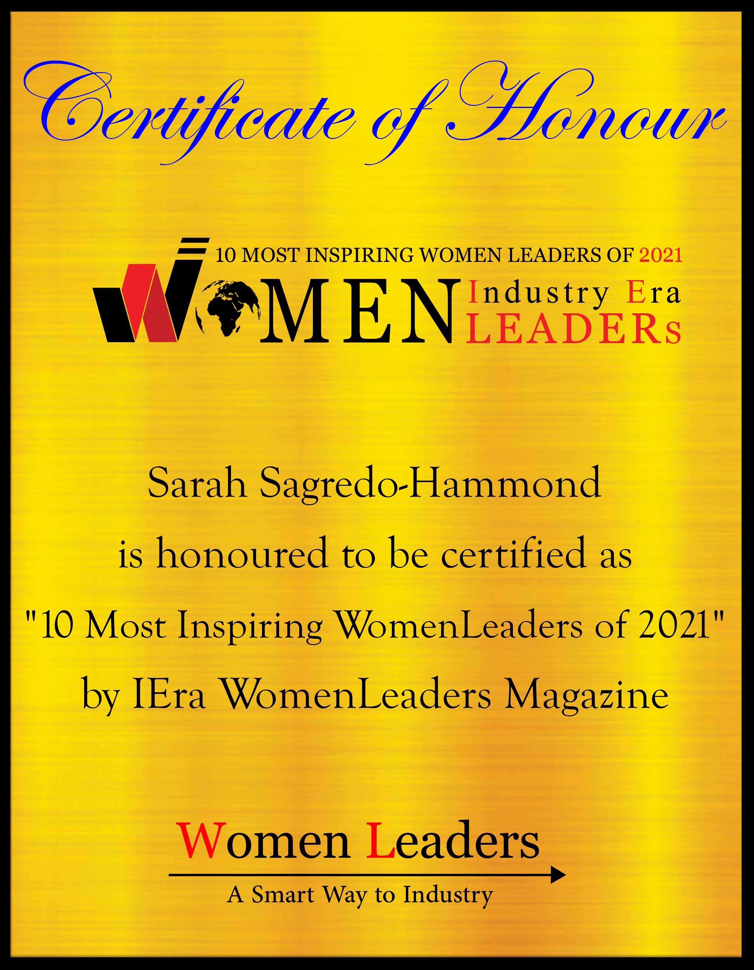 Sarah Sagredo-Hammond, Business Owner / President of Atlas Electric, Air Conditioning, Refrigeration & Plumbing Services Inc. Most Inspiring WomenLeaders of 2021