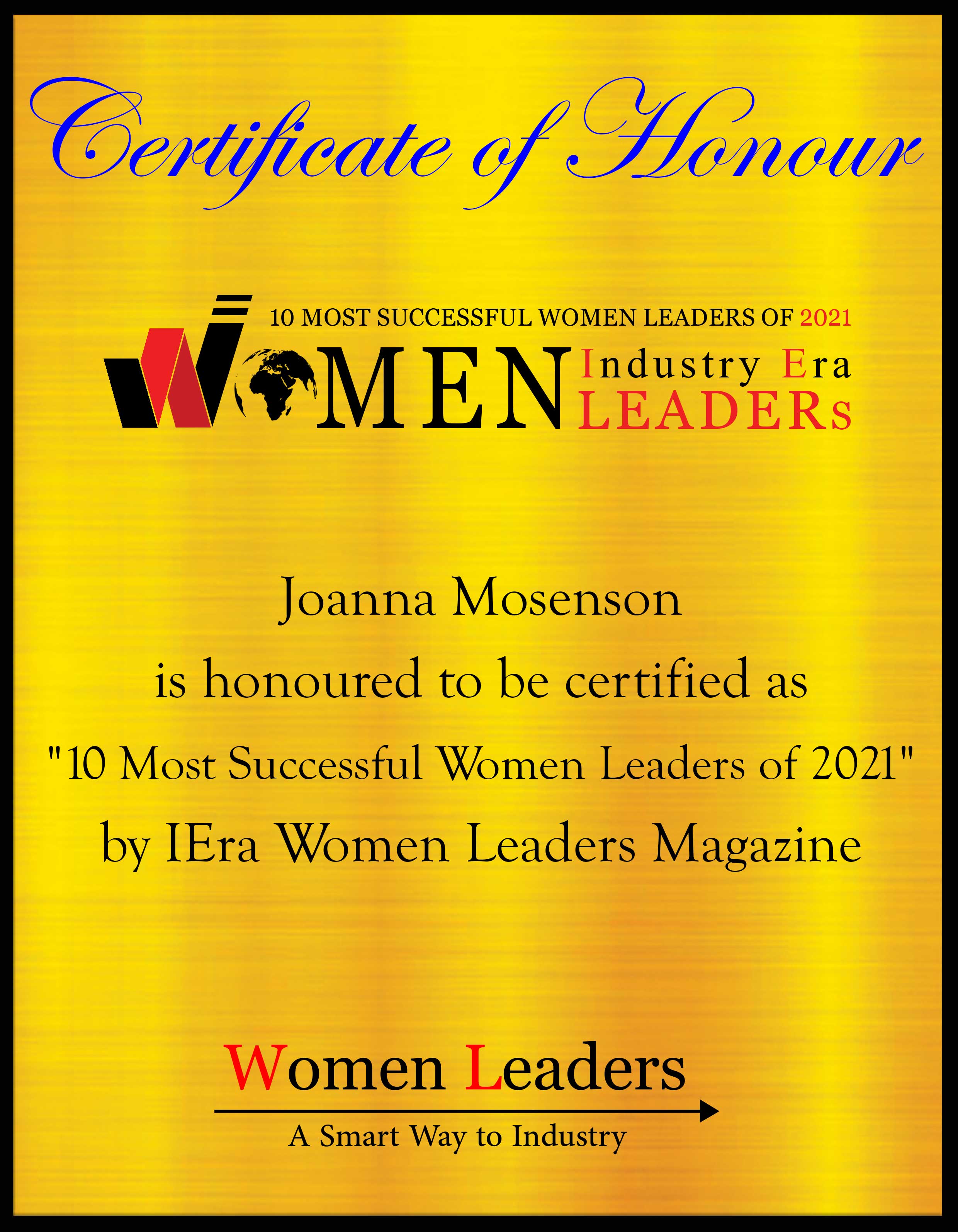 Joanna Mosenson, Director of Operations & Business Management of J&G Associates, Most Successful Women Leaders of 2021