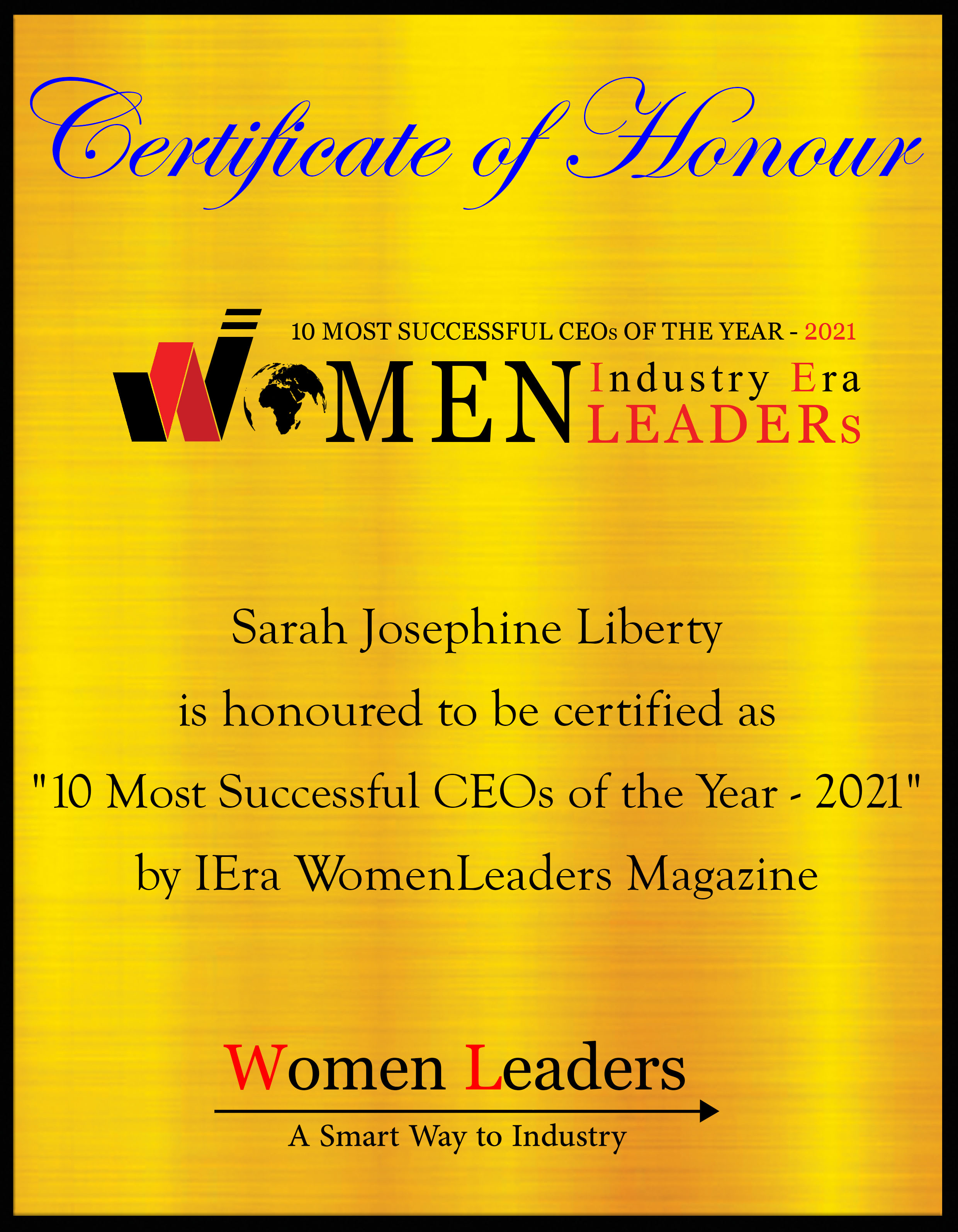Sarah Josephine Liberty Founder & CEO of JustSociale, Most Successful CEOs of the Year - 2021