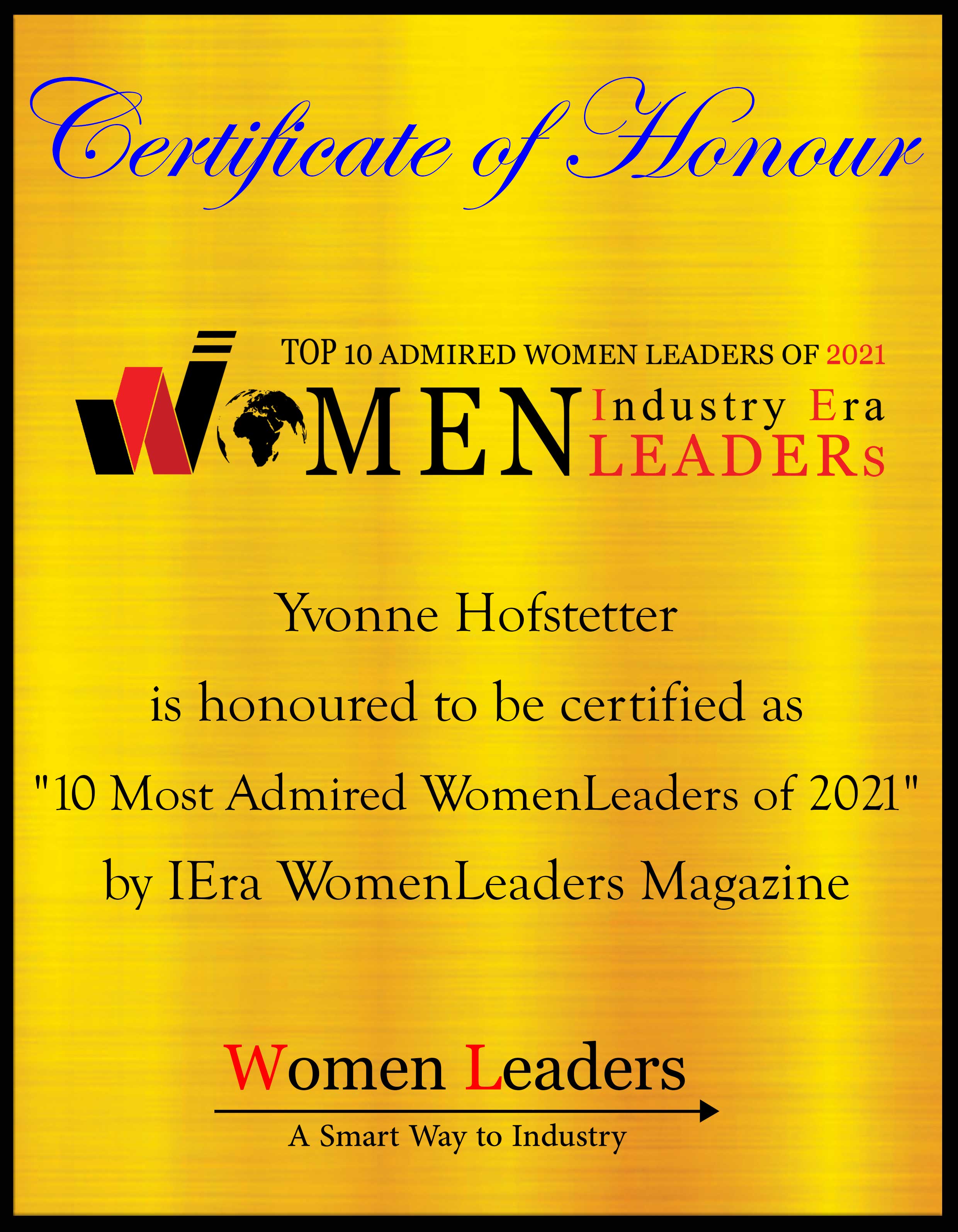 Yvonne Hofstetter, CEO & Co-Founder of 21strategies, Most Admired WomenLeaders of 2021