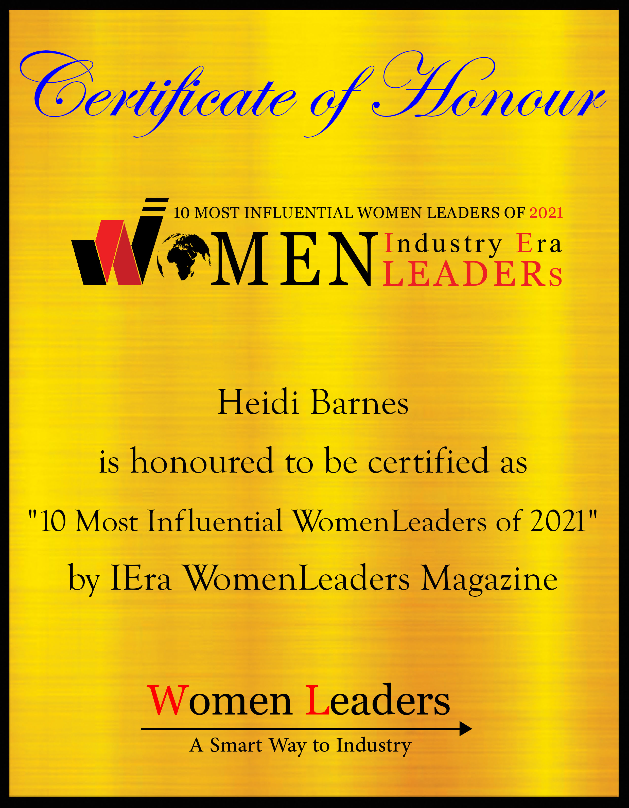 Heidi Barnes, Founder of BARNES International, Most Influential WomenLeaders of 2021