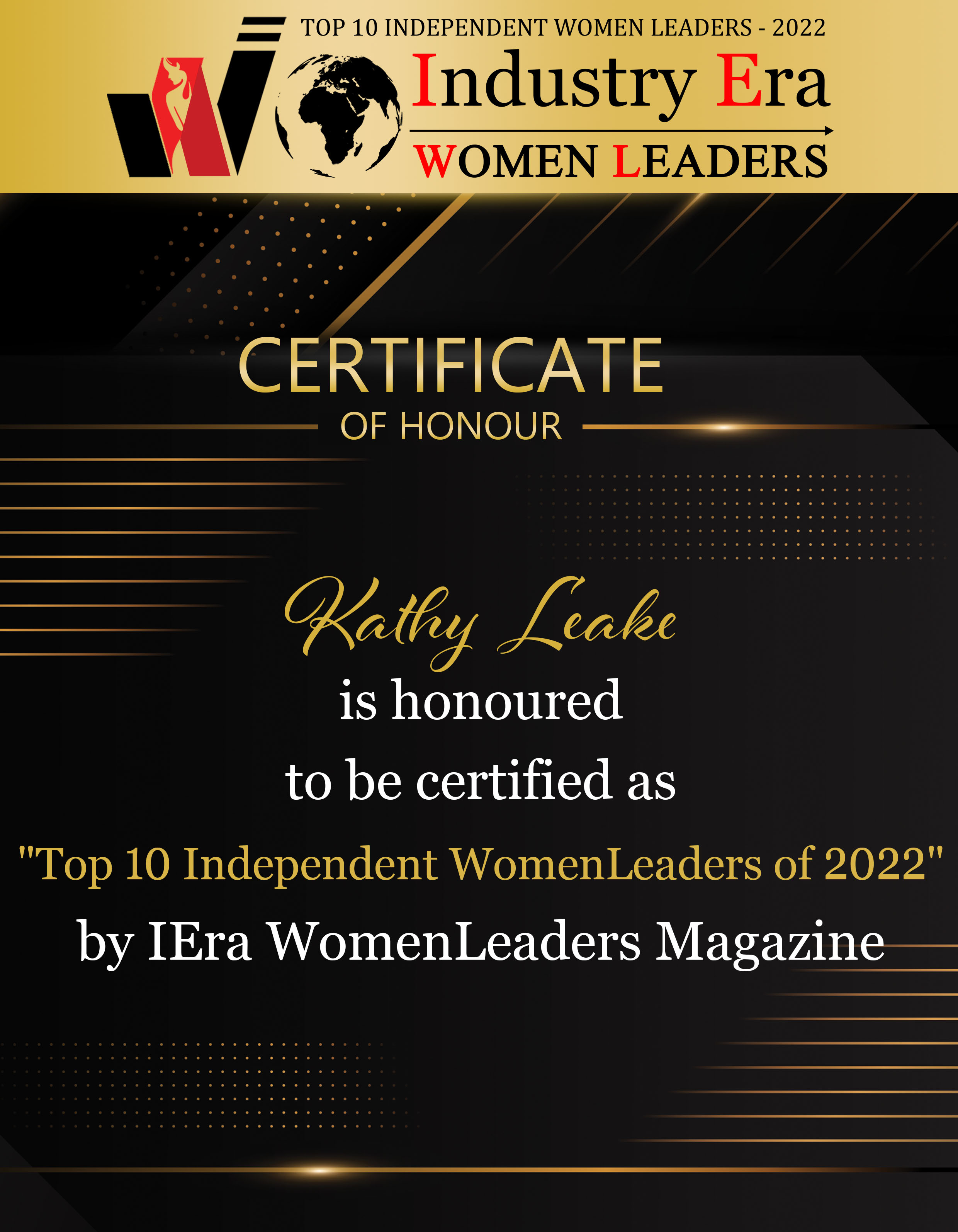 Kathy Leake, Founder & CEO of Crux Intelligence, Top 10 Independent Women Leaders of 2022