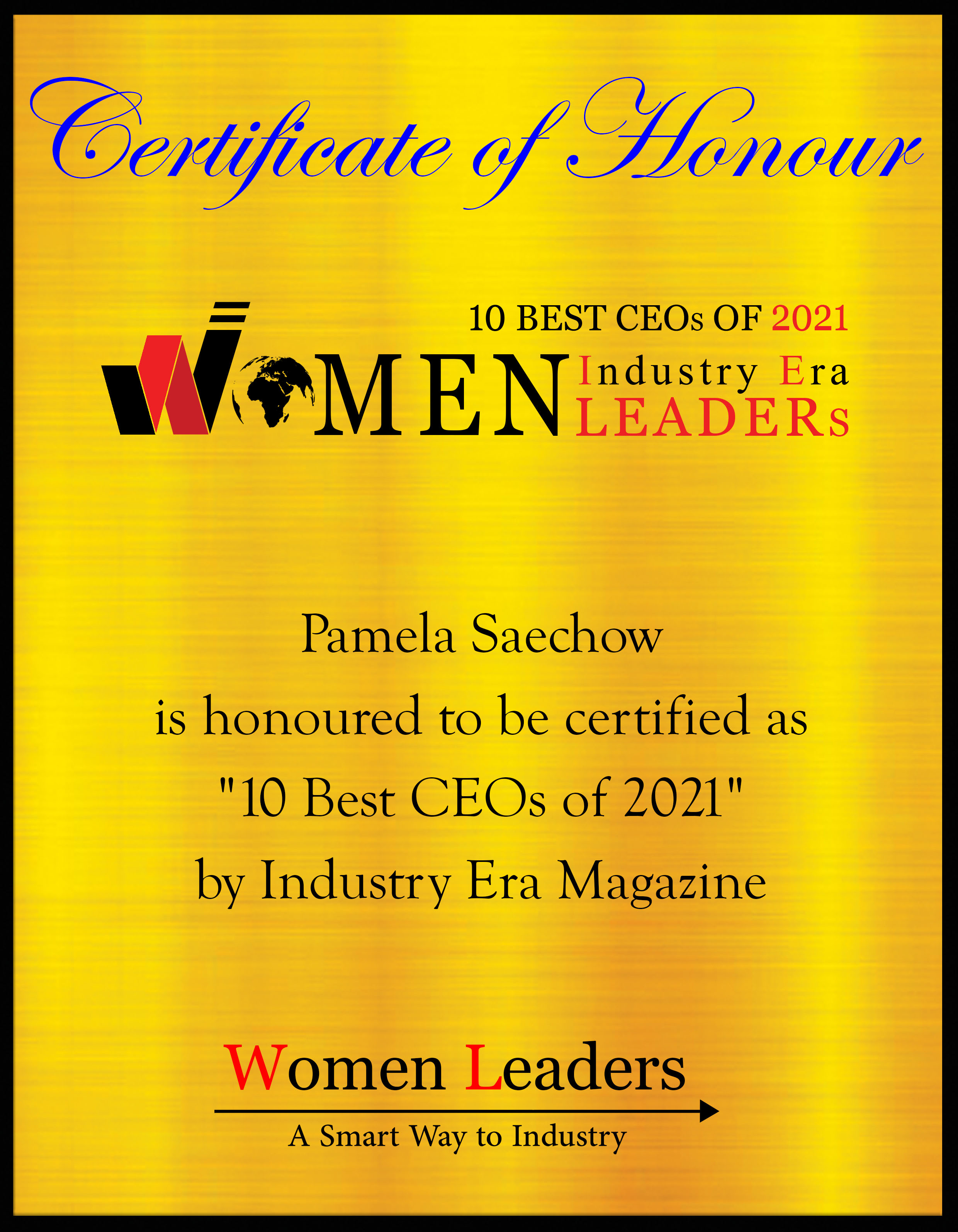 Pamela Saechow, Founder & CEO of Ellit Groups certificate