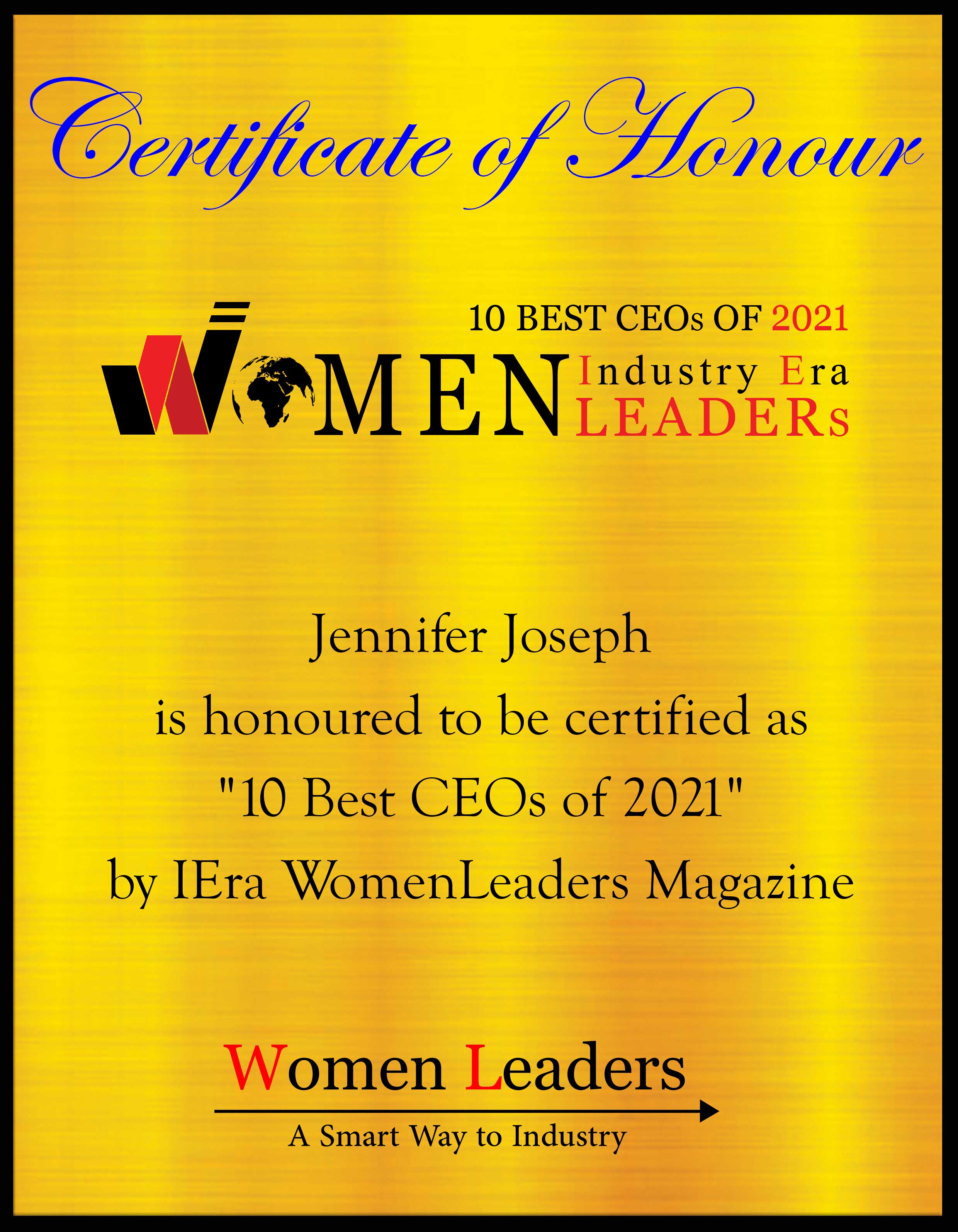 Jennifer Joseph, Chief Executive Officer of Jake's House, certificate